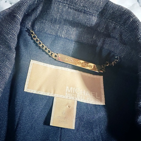 MICHAEL Michael Kors Linen-Blend Collared Longline Vest in Indigo Blue Size 6 - Picture 2 of 12